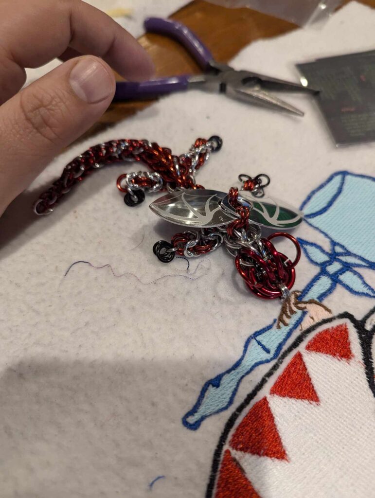 custom red and silver chain mail firelizard made to order.  